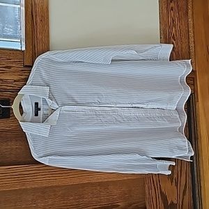 Lafayette 148 oversized boyfriend cotton button down white with blue pinstripe